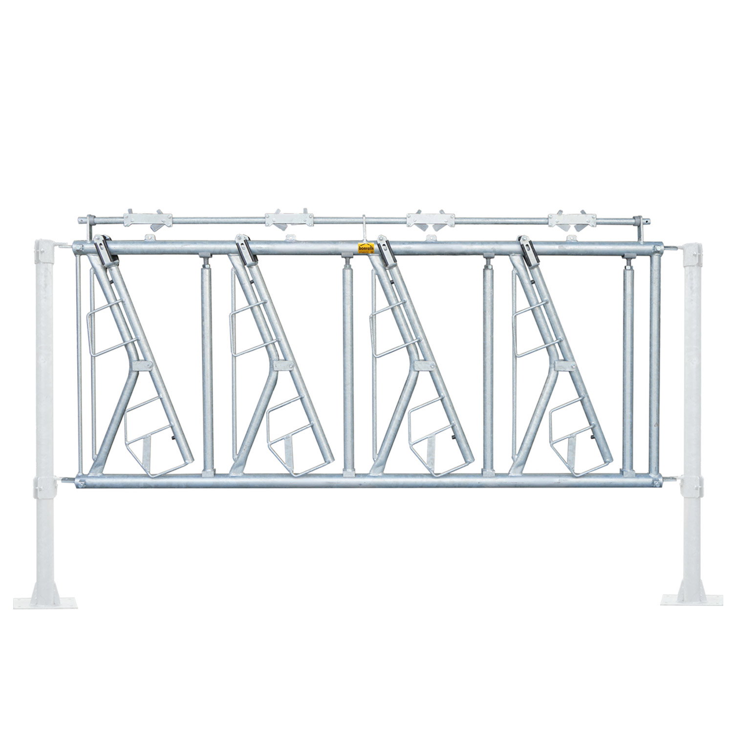 Sicherheits-Fressgitter-Stalleinrichtung-standpfosten-4-Fressplatz-offen-Bonrath-Stalltechnik24