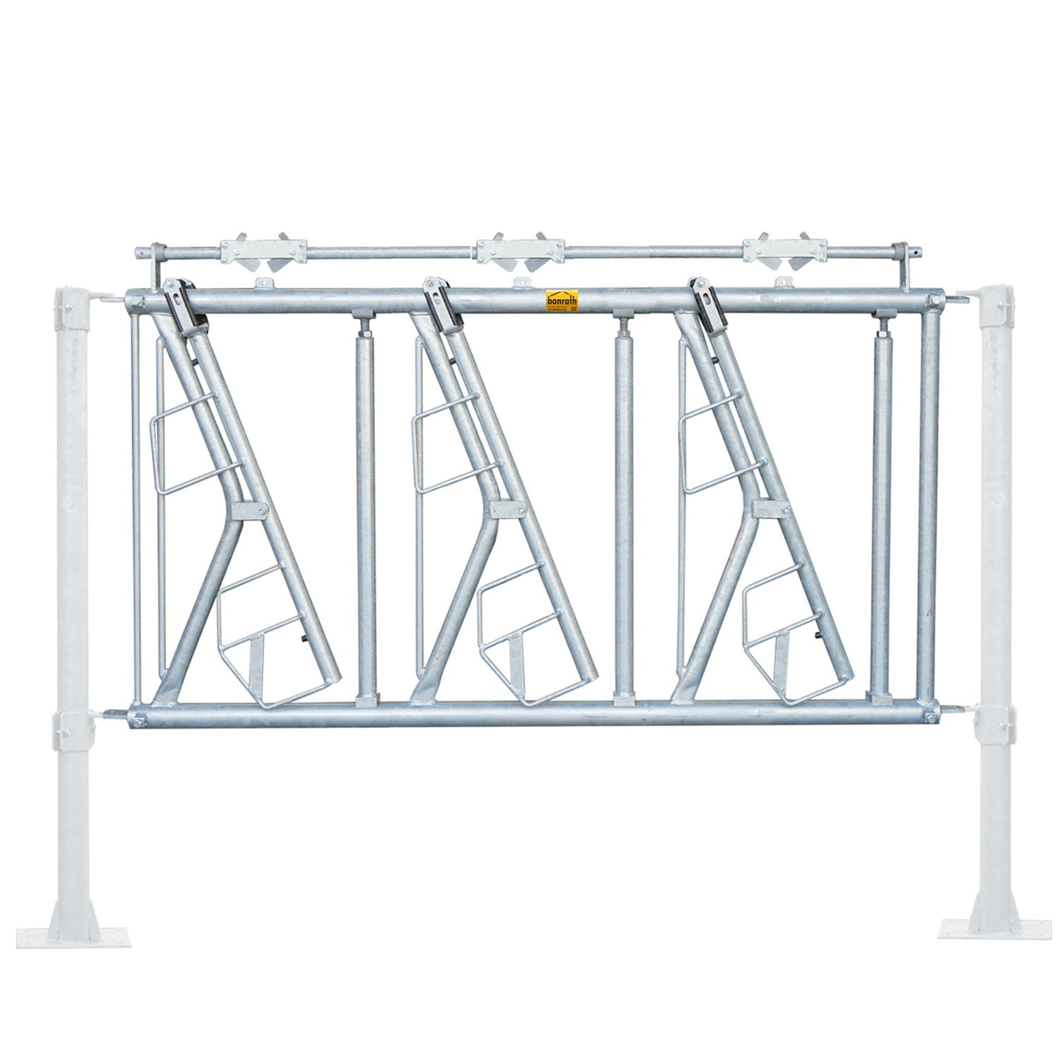 Sicherheits-Fressgitter-Stalleinrichtung-standpfosten-3-Fressplatz-offen-Bonrath-Stalltechnik24